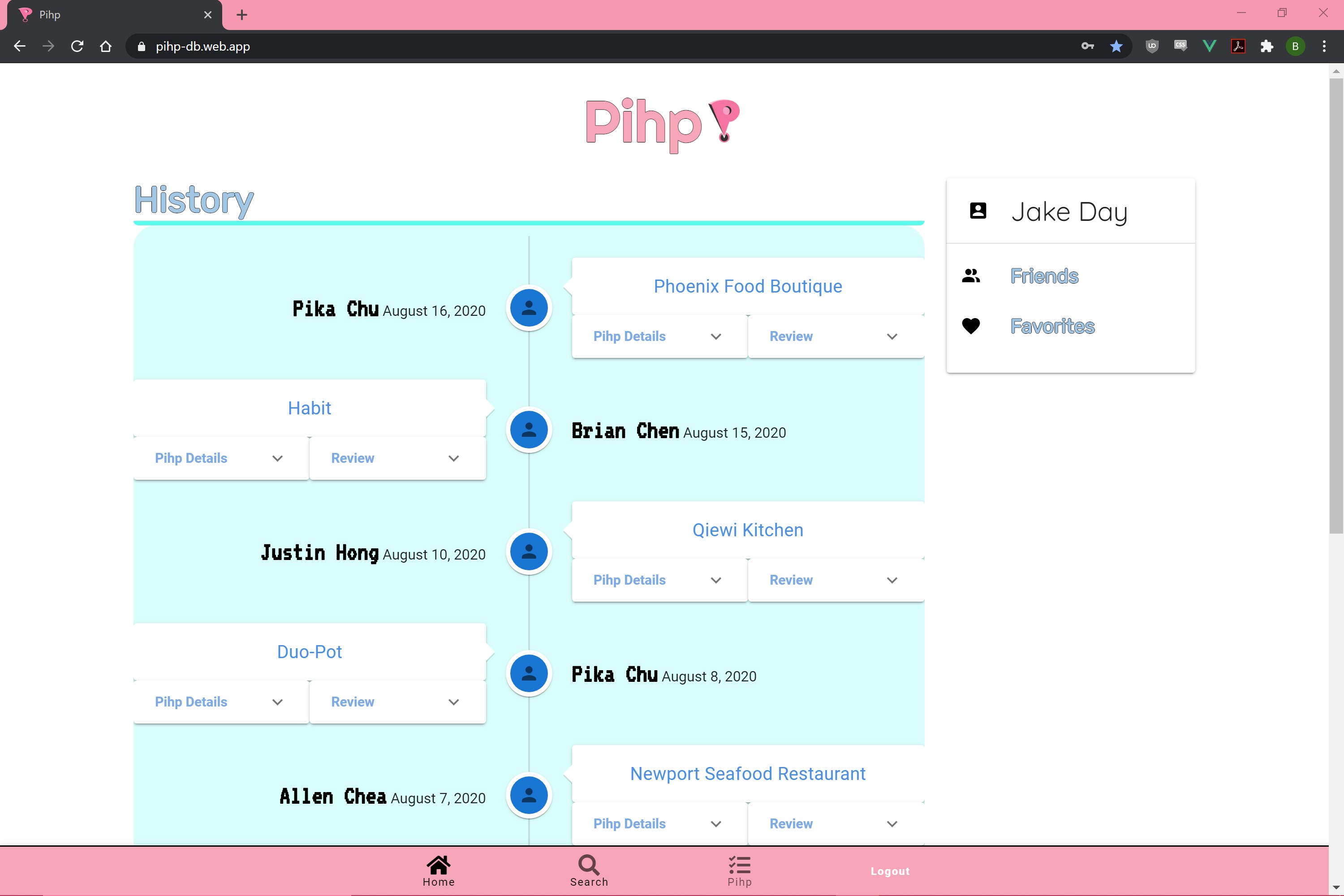 Screenshot of the Pihp application